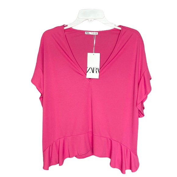 Zara Tops Zara Womens Hot Pink Ruffle Blouse Poshmark